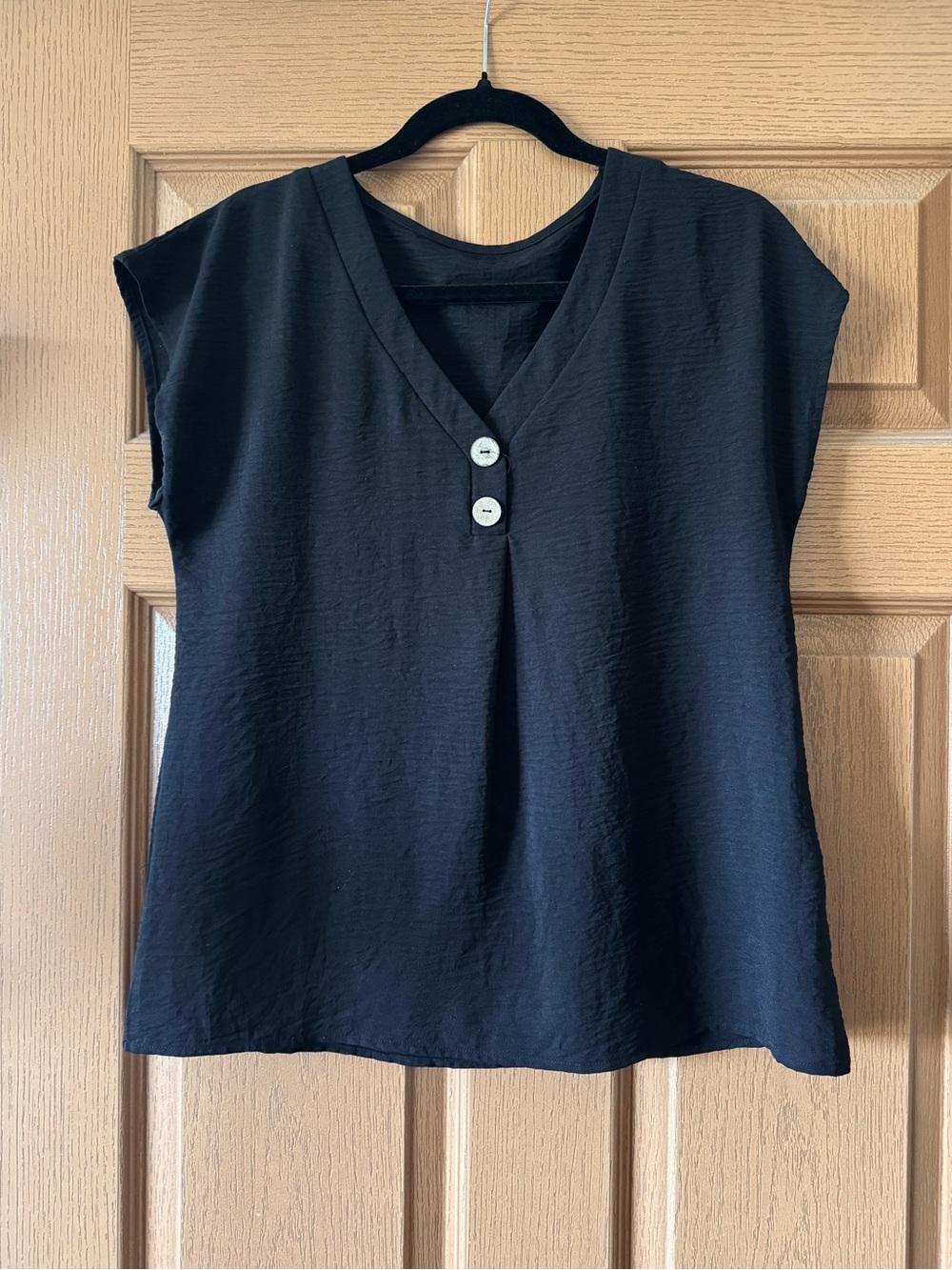 Black V-Neck Button Front Women’s Top